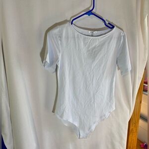 MANGDIUP Women's white Cotton-Spandex Short Sleeve Bodysuit - Size Medium